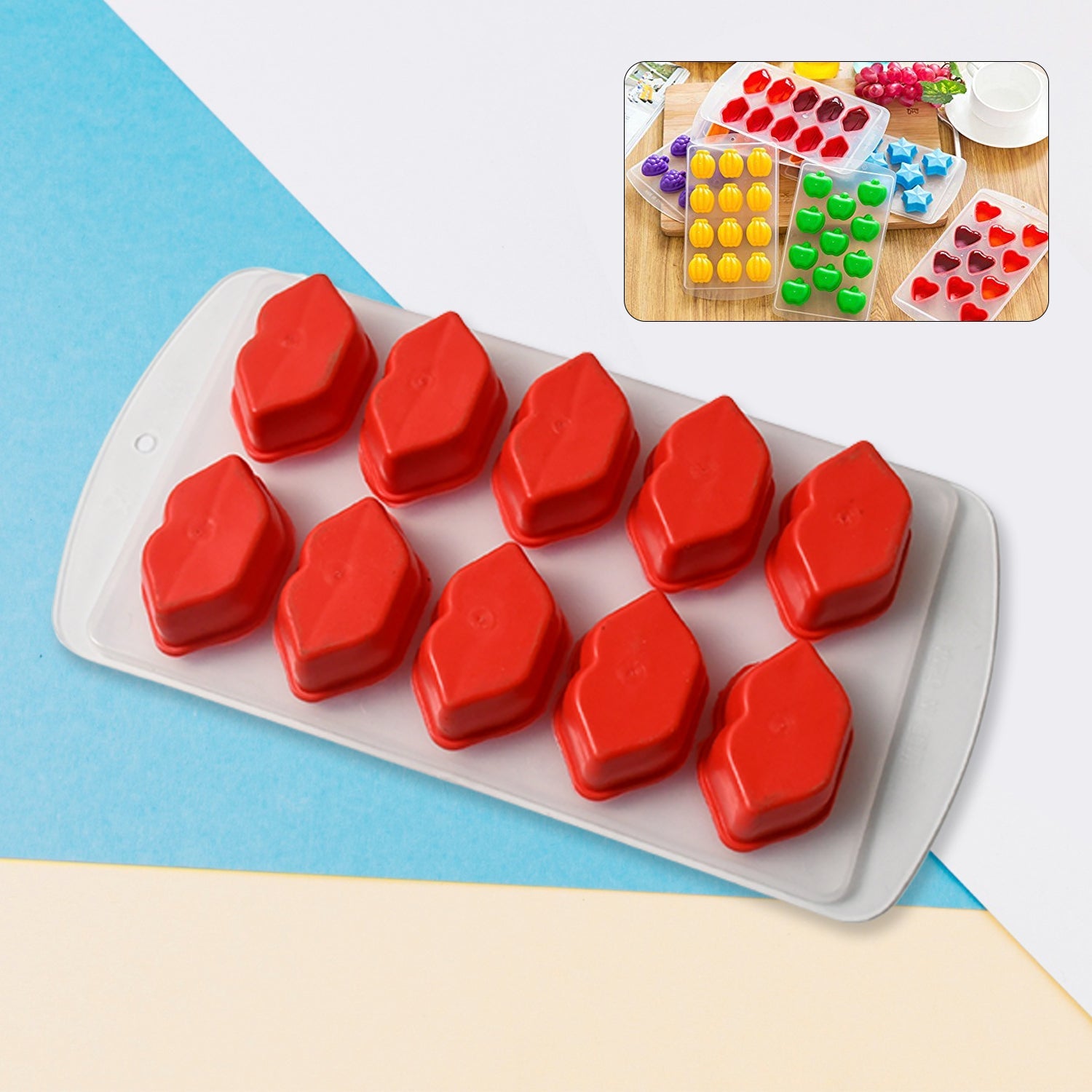 Silicone Mold Ice Cube Tray Creative Sweet Multi Type Ice Tray Buckets, Ice Cube Trays Multi Fruit Shape Ice Tray (1 Pc) Silicone Mold Ice Cube Tray Creative Sweet Multi Type Ice Tray Buckets, Ice Cube Trays Multi Fruit Shape Ice Tray (1 Pc)